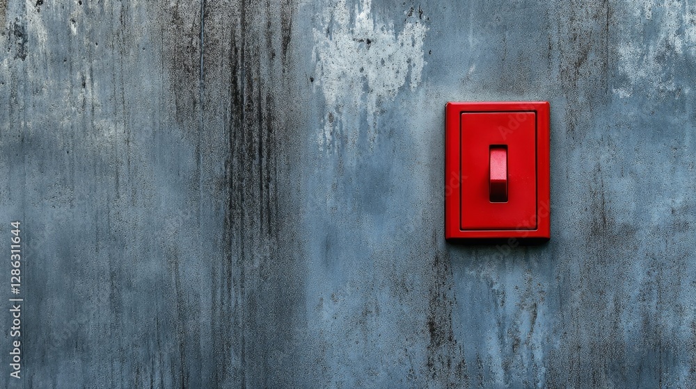 Red Switch on Gray Wall - A vibrant red light switch stands out against a textured gray concrete wall. Simple, minimalist design Red Switch on Gray Wall - A vibrant red light switch stands out against a textured gray concrete wall. Simple, minimalist design