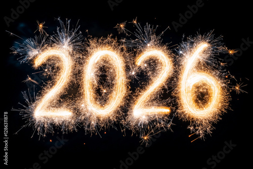 Wallpaper Mural The year 2026 written in sparkling fireworks against a dark background, symbolizing celebration and New Year's Eve. Torontodigital.ca