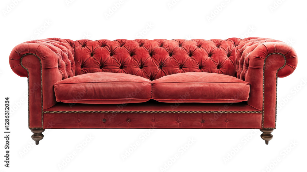 Elegant red tufted sofa with classic design suitable for living room or lounge space