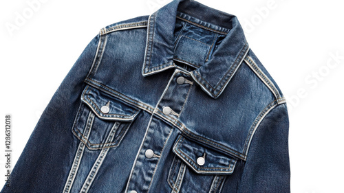 Obraz na płótnie Denim jacket displayed against a white background highlighting its classic design and stylish features w salonie