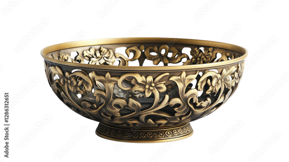 Ornate decorative bowl showcasing intricate floral design ideal for home decor or special events