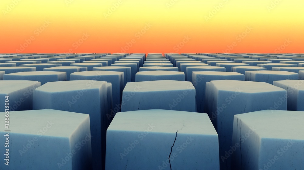 Obraz premium Abstract Hexagon Field Sunset Warm Light. AI Generated