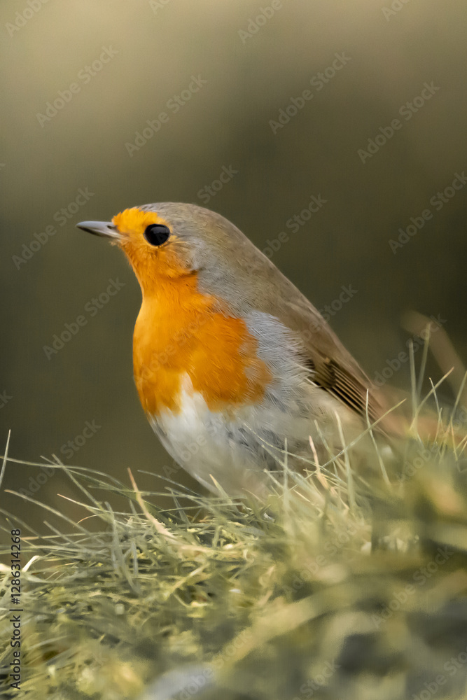 portrait d'un rouge gorge dans l'herbe portrait d'un rouge gorge dans l'herbe
