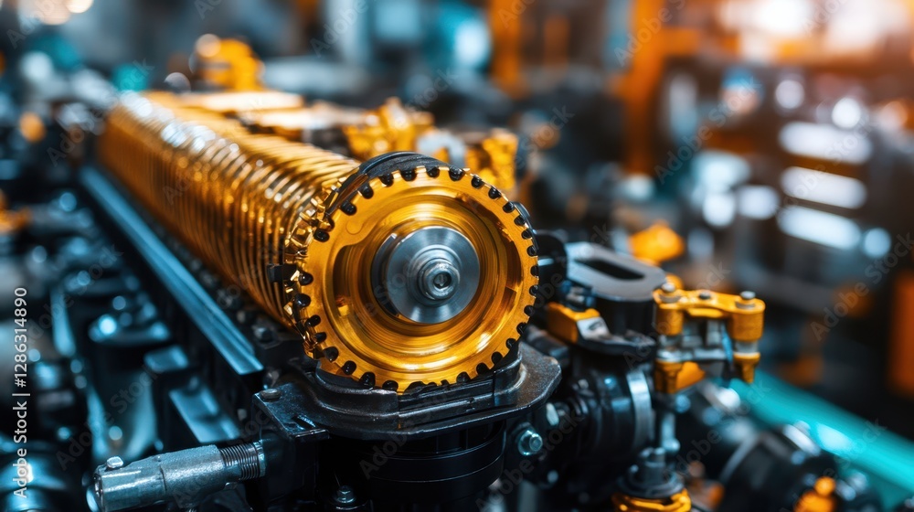 Fototapeta premium A machine featuring a prominent gear, showcasing mechanical engineering and design elements essential for operational functionality.