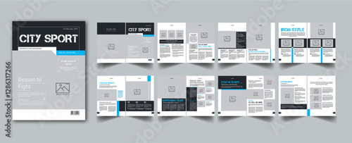 Sport Magazine Template layout cover page with 16 page design concept Accents