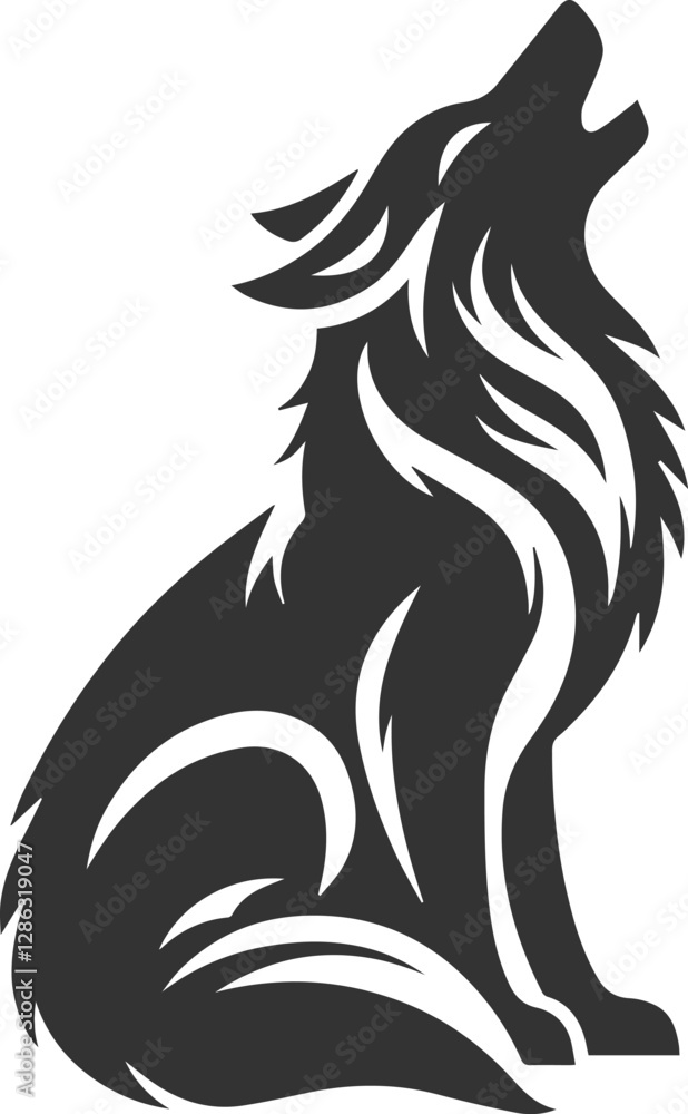 Obraz premium A wolf sitting on its hind legs, head tilted back, howling animal vector silhouette