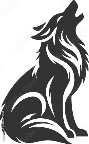 A wolf sitting on its hind legs, head tilted back, howling animal vector silhouette