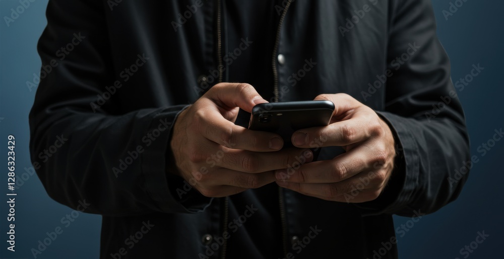 Man using smartphone in dark background , technology and communication concept Man using smartphone in dark background , technology and communication concept