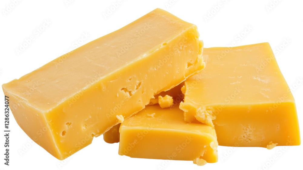 Delicious yellow cheese pieces stacked on a clean surface ready for snacking or cooking