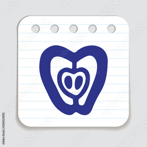 Apple half doodle icon hand drawn with blue pen on a notepaper in freehand style. Vector illustration