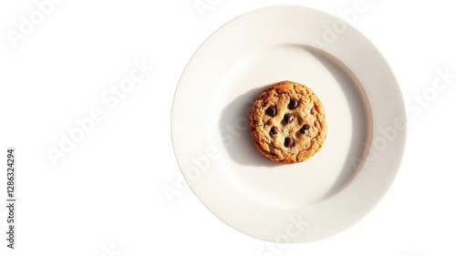 Obraz na płótnie Freshly baked chocolate chip cookie on a white plate against a bright background w salonie