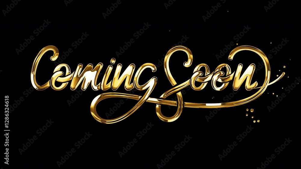 Coming soon text animation. Handwritten calligraphic with smooth lines in gold color with alpha matte. Suitable for opening videos, product launches, and celebrations. Transparent background