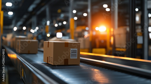 Close-up of an automated package sorter scanning and directing boxes on a conveyor belt.