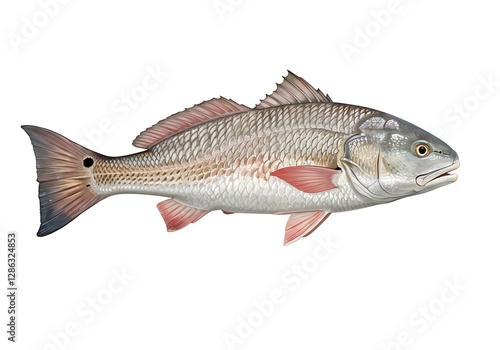 Obraz na płótnie Red Drum Fish Illustration on White Background w salonie
