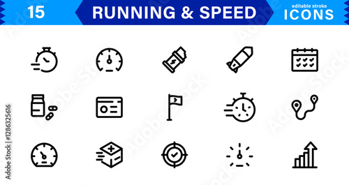 Modern Running and Speed Icons. Scalable Illustrations for Sports, Racing, Training, and Performance Graphics
