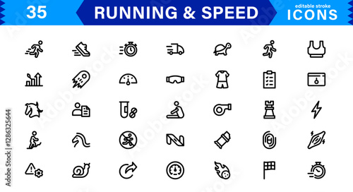 Modern Running and Speed Icons. Scalable Illustrations for Sports, Racing, Training, and Performance Graphics