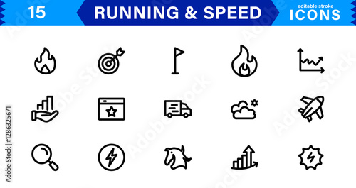 Modern Running and Speed Icons. Scalable Illustrations for Sports, Racing, Training, and Performance Graphics