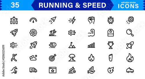Modern Running and Speed Icons. Scalable Illustrations for Sports, Racing, Training, and Performance Graphics