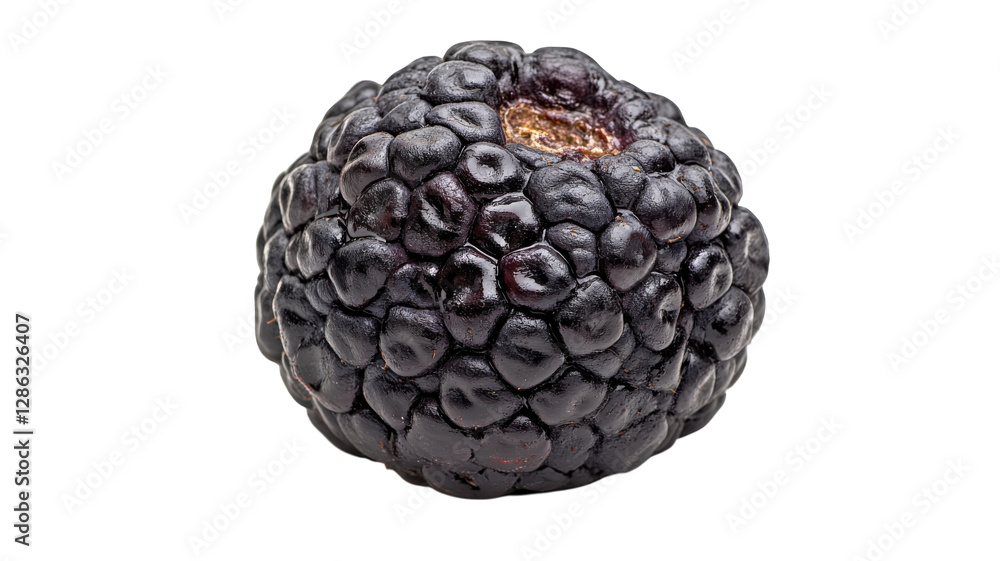 Ripe black raspberry showcases rich color and unique texture in a close-up view