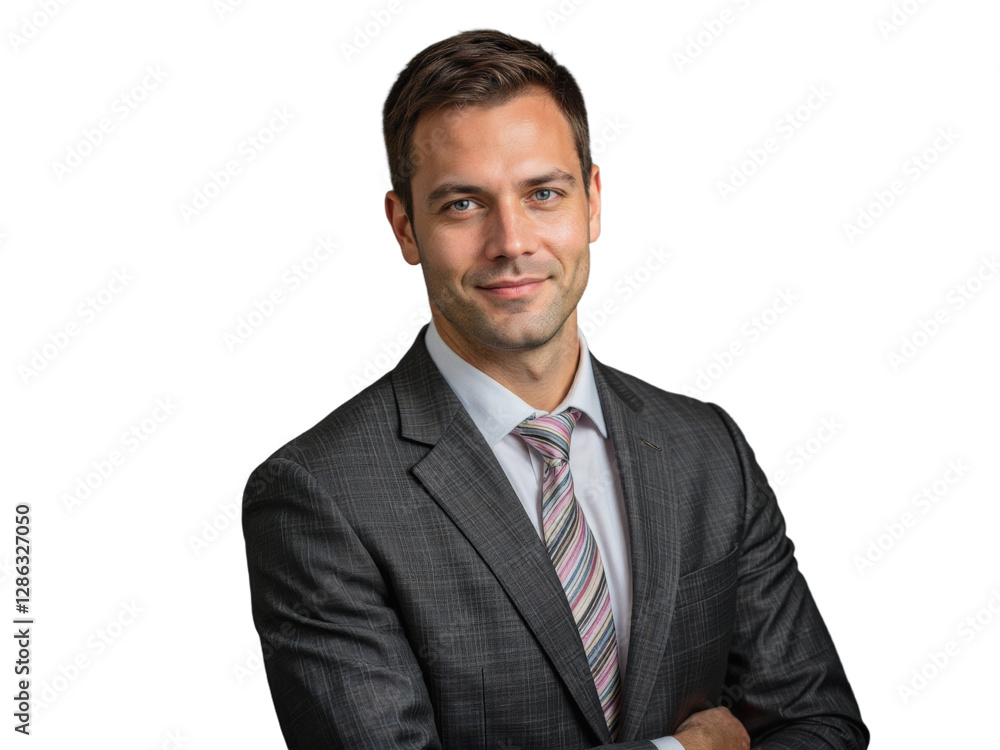 A professional man in a suit poses against a transparent background A professional man in a suit poses against a transparent background