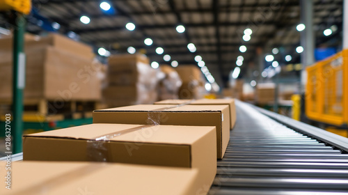 Wallpaper Mural Stacks of cardboard glide along a high-speed production line in a modern factory. Torontodigital.ca
