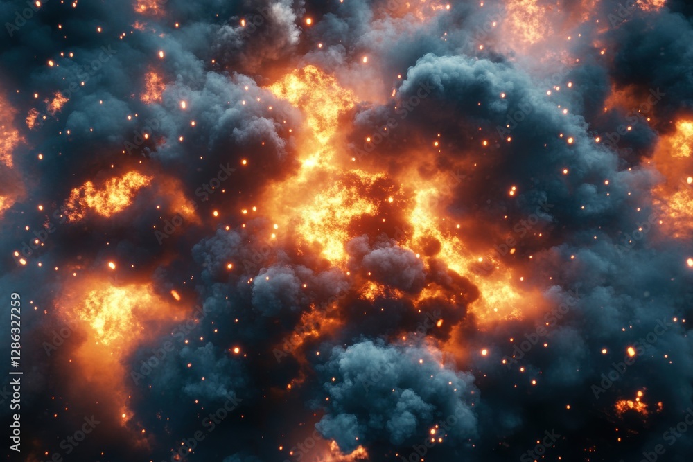 Naklejka premium Mysterious smoke trails with fiery particles, perfect for military concepts, disaster storytelling, and dynamic advertising projects