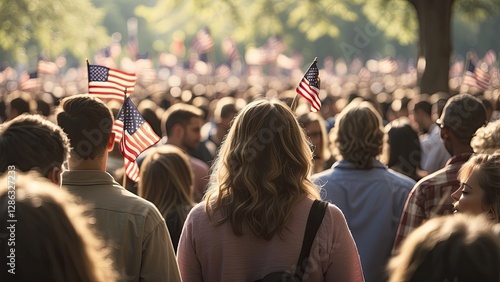 Wallpaper Mural A large crowd of people at an outdoor event, many holding small American flags. T Torontodigital.ca