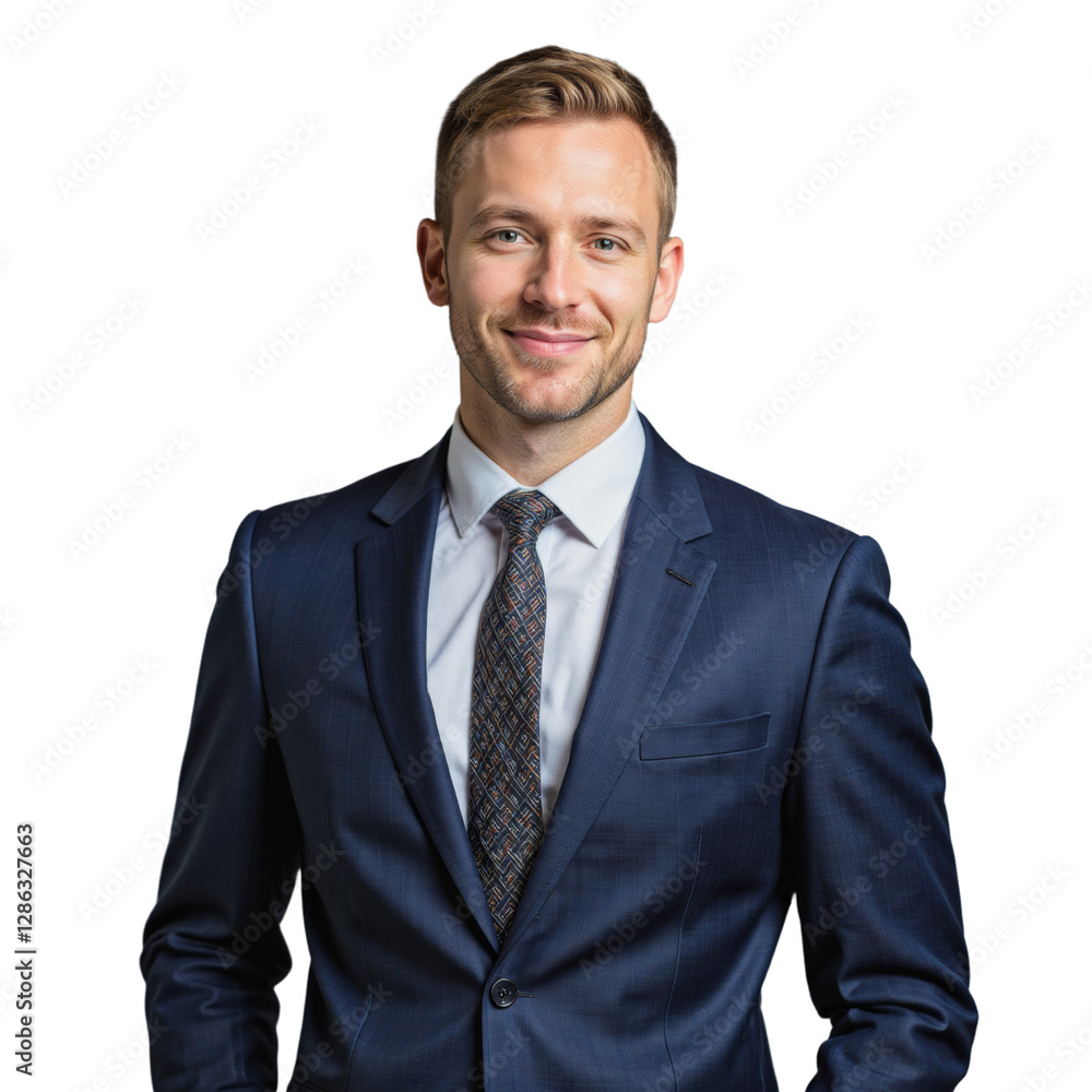 A professional man in a suit poses against a transparent background A professional man in a suit poses against a transparent background