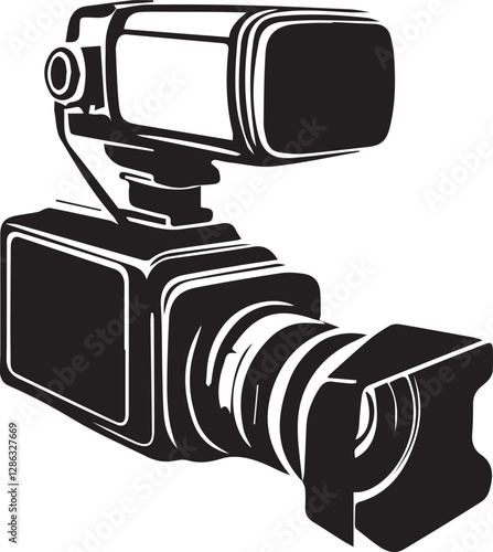 A black and white logo type movie camera silhouette design - film production camera silhouette design