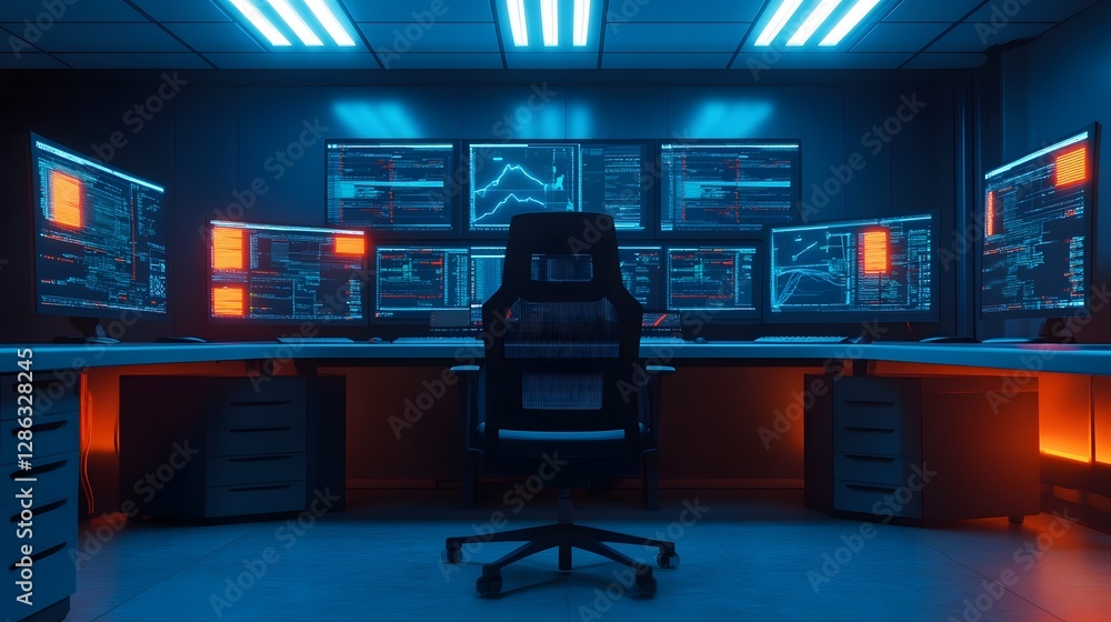 Futuristic Cybersecurity Surveillance Center with Live Data Analytics Futuristic Cybersecurity Surveillance Center with Live Data Analytics