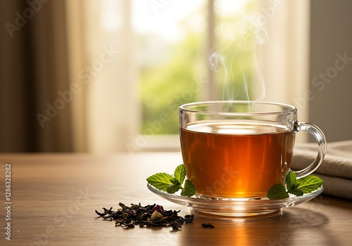 Aromatic Hot Tea in a Cozy Interior Setting