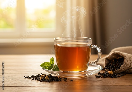 Obraz na płótnie Aromatic Hot Tea in a Cozy Interior Setting w salonie