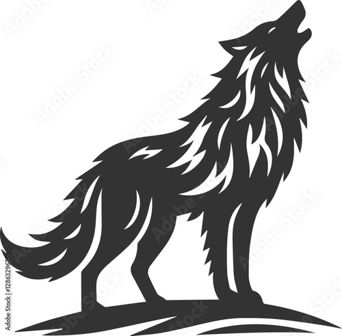 A wolf standing on all fours, howling at the sky animal vector silhouette