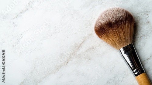 This image features an elegant makeup brush with soft bristles, placed on a gently textured surface, appealing to those who appreciate beauty and meticulous artistry.