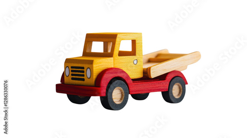 Obraz na płótnie Colorful wooden toy truck designed for children play, showcasing vibrant colors and classic design elements in a playful setting w salonie
