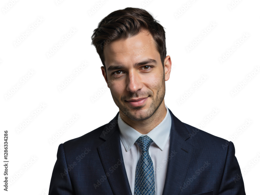 A well-dressed man stands against a transparent background A well-dressed man stands against a transparent background