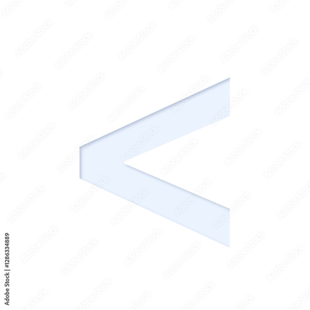 Fototapeta premium < less-than sign in light blue color with inner shadow and cutout effect, transparent background