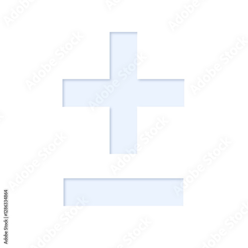 plus-minus sign in light blue color with inner shadow and cutout effect, transparent background