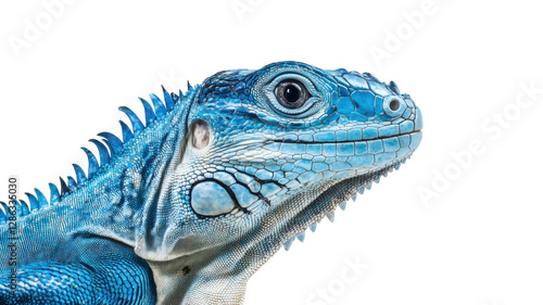 Obraz na płótnie Bright blue lizard displays vibrant colors against a plain background in a close-up view w salonie