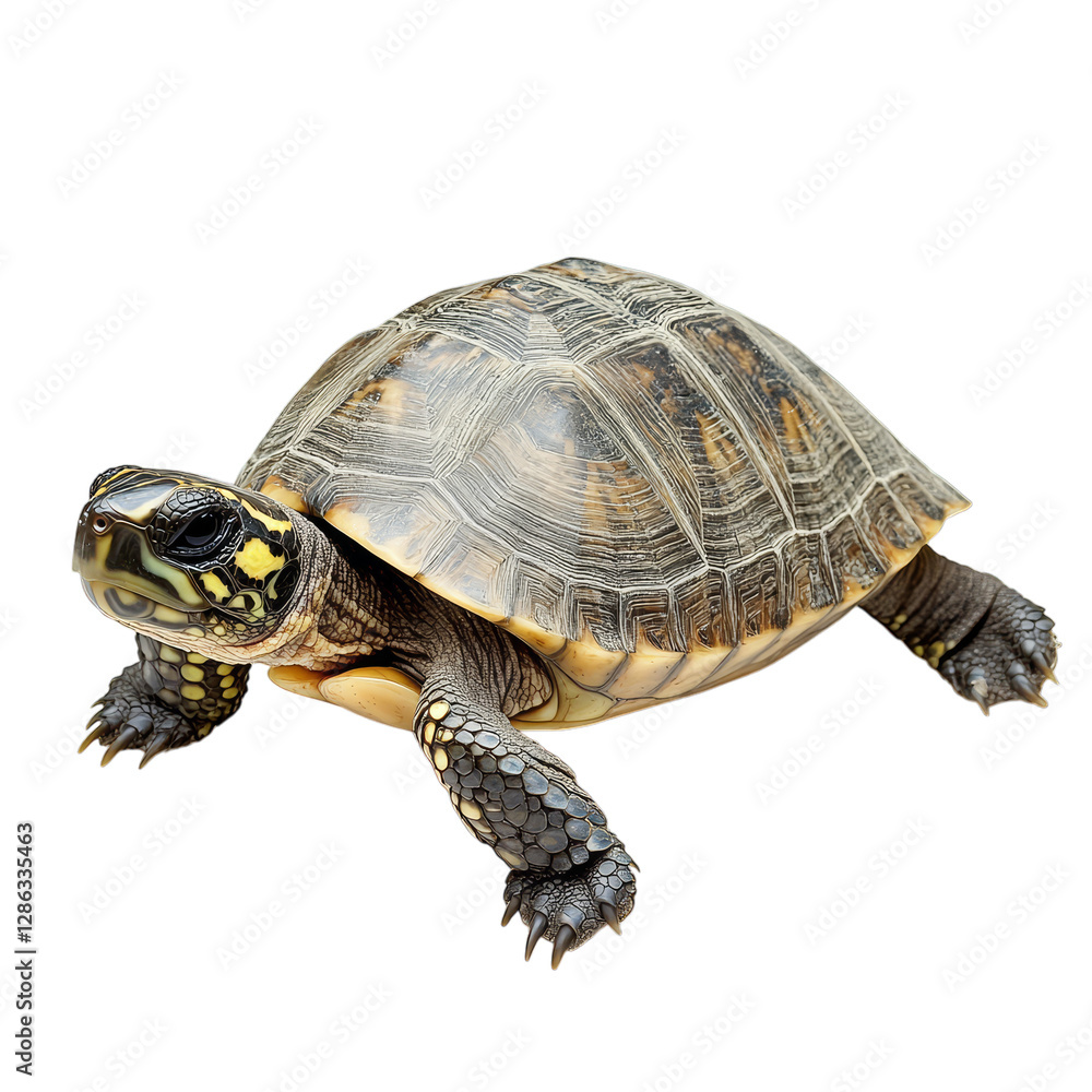 Obraz premium Detailed close-up of a box turtle with distinctive shell patterns and markings
