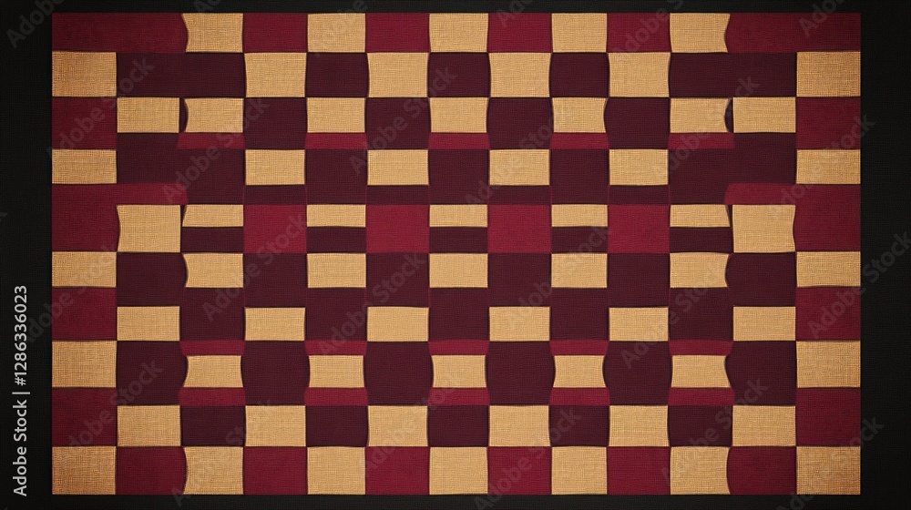 Abstract Checkerboard Design Maroon Gold Squares Patterned Textile Artwork Abstract Checkerboard Design Maroon Gold Squares Patterned Textile Artwork