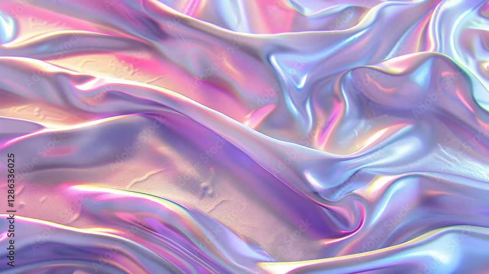 Obraz premium Abstract Background - Iridescent Flowing Fabric Texture, 3D Render