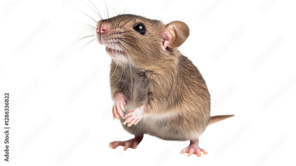 Small rodent standing upright with curious expression in a neutral setting