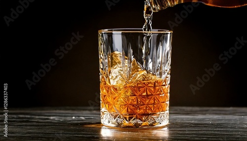 pouring whisky on ice