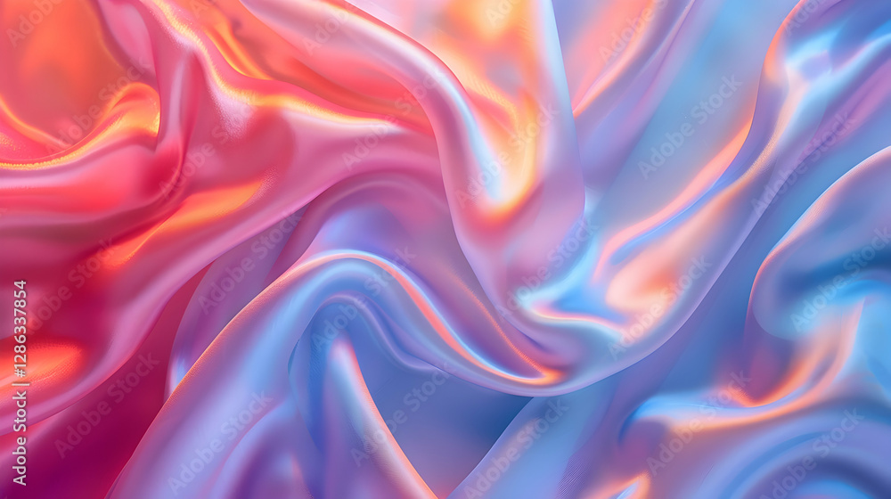 Obraz premium Abstract Background - Flowing Iridescent Satin Fabric in Pink and Blue