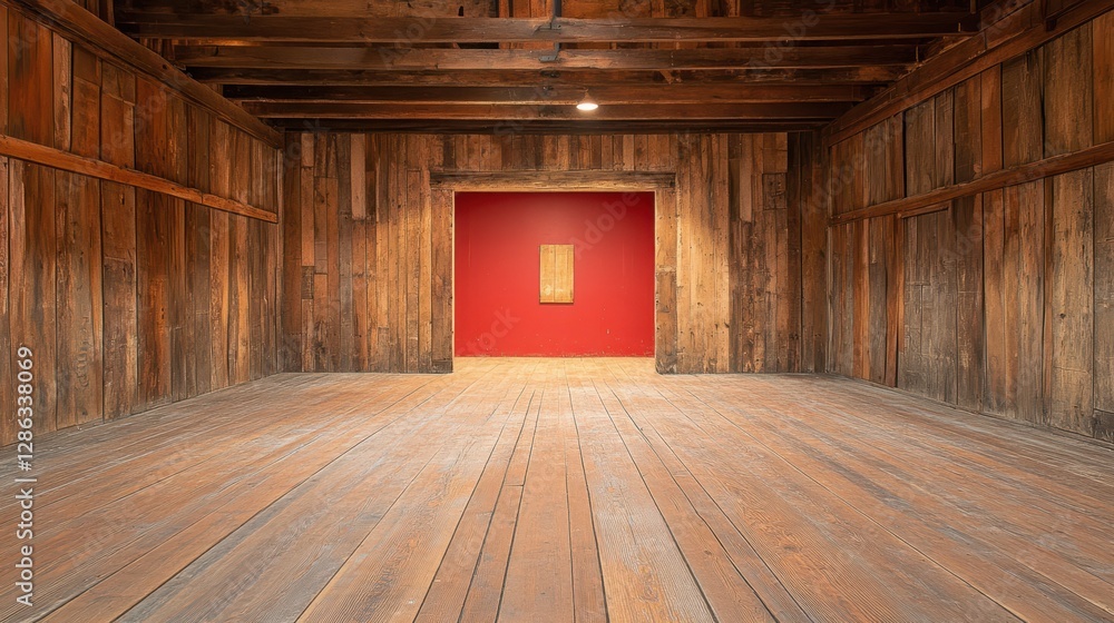 A vibrant red door stands prominently within a rustic wooden room, creating a striking contrast and inviting curiosity about the space beyond. A vibrant red door stands prominently within a rustic wooden room, creating a striking contrast and inviting curiosity about the space beyond.