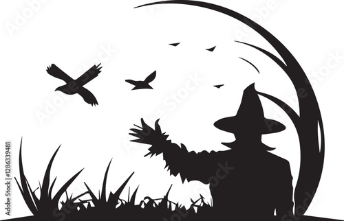 A black and white logo type scarecrow silhouette design - scarecrow icon design