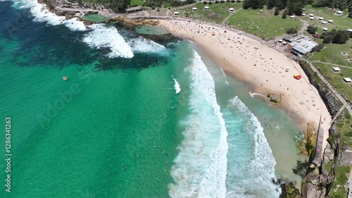 Bronte Beach Sydney Aerial Footage Rock Pools People Swimming 4k Australia