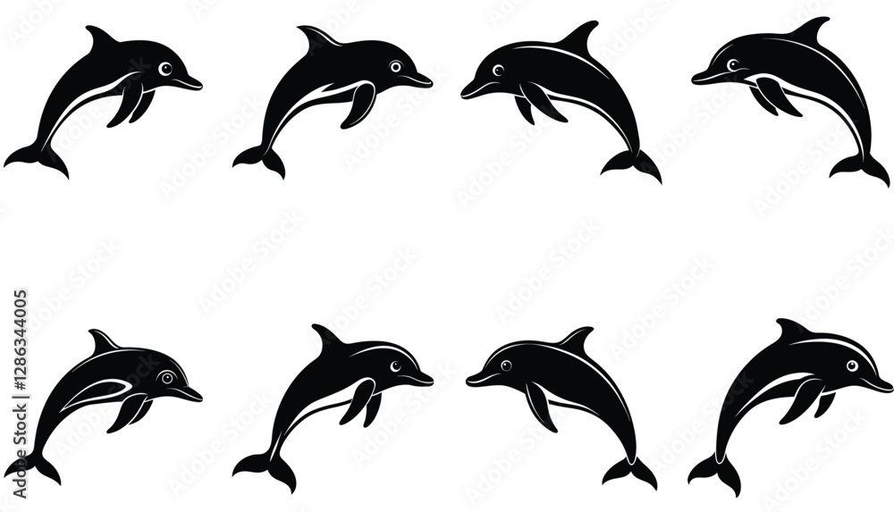 Sea silhouettes set. Dolphoin Vector Silhouette set Collection. Sea silhouettes set. Dolphoin Vector Silhouette set Collection.