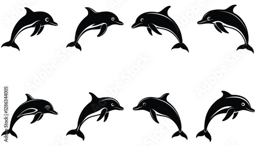 Sea silhouettes set. Dolphoin Vector Silhouette set Collection.